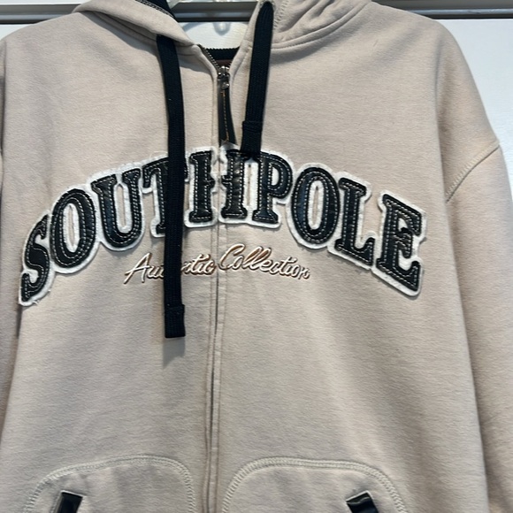 SOUTHPOLE Authentic Collection tan and black zip up hooded jacket size medium. - Picture 3 of 9